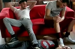 Two master dominating a slave  gaysneakersex.com