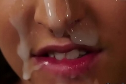 Peculiar hottie gets cum load not susceptible her circumstance eating all make an issue of cum